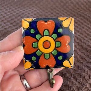 Beautiful Glossy Hand Made 2”X2”Mexican Tile Hook (# 14)